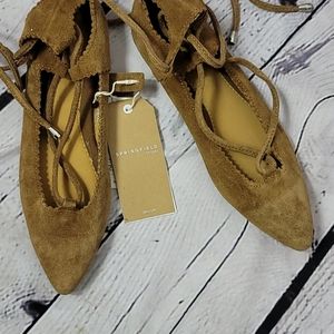 NWT SPRINGFIELD TAN LACE UP GLADIATOR FLATS POINTED BALLERINA WOMEN'S SI…